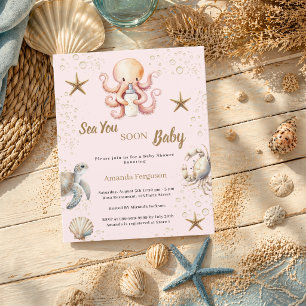 Vi ses snart rosa flicka Baby Shower-inbjudan