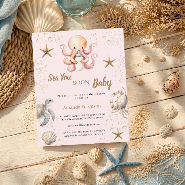 Vi ses snart rosa flicka Baby Shower-inbjudan (Skapare uppladdad)