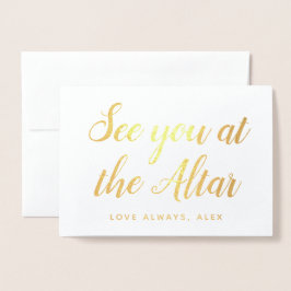 Vi ses vid Altar Bride Groom Bröllop Brev Folierat Kort