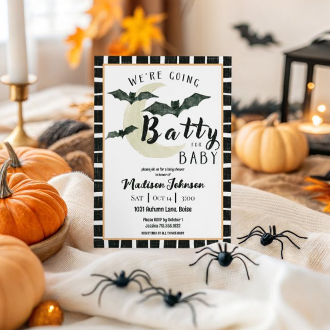 Vi ska batty till Baby Oktober-babyskor Inbjudningar (Skapare uppladdad)