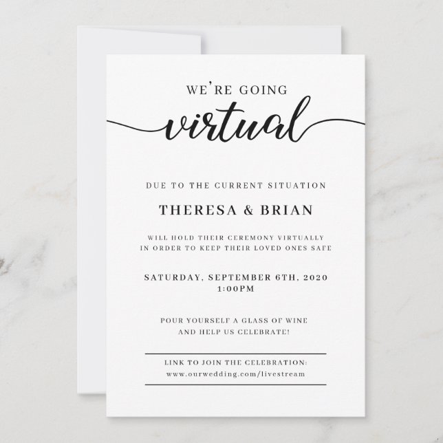 Vi ska gå till Virtuellare karantänbröllop. Inbjudningar (Framsida)