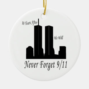 Vi ska glömmer aldrig 9/11 julgransprydnad keramik