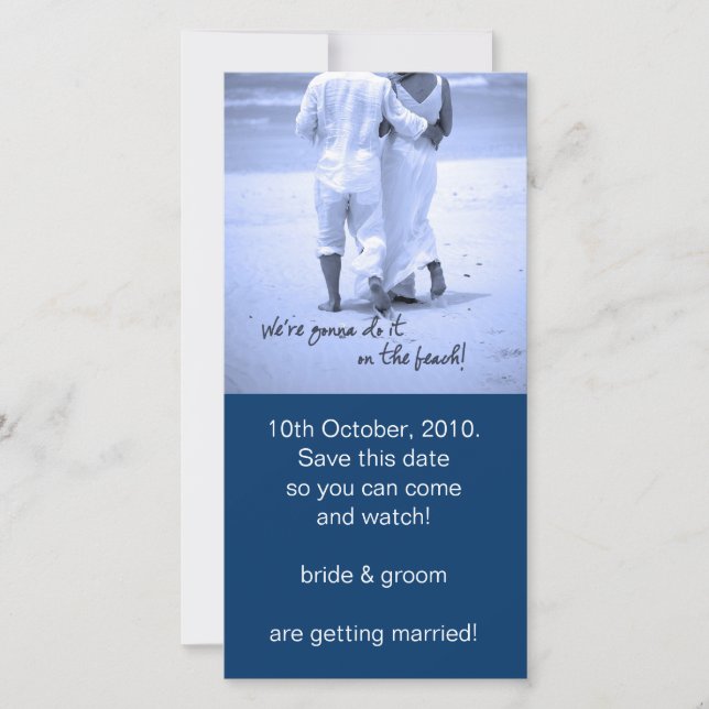 Vi ska göra det på stranden! spara datumet (Framsida)