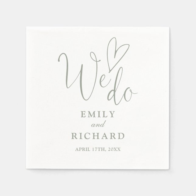 Vi skriver Kärlek Heart Sage Grönt Bröllop Pappersservett (Framsidan)