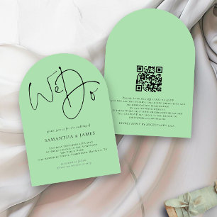 Vi skriver QR-kod Celadon Grönt Bröllop Arch Inbjudningar