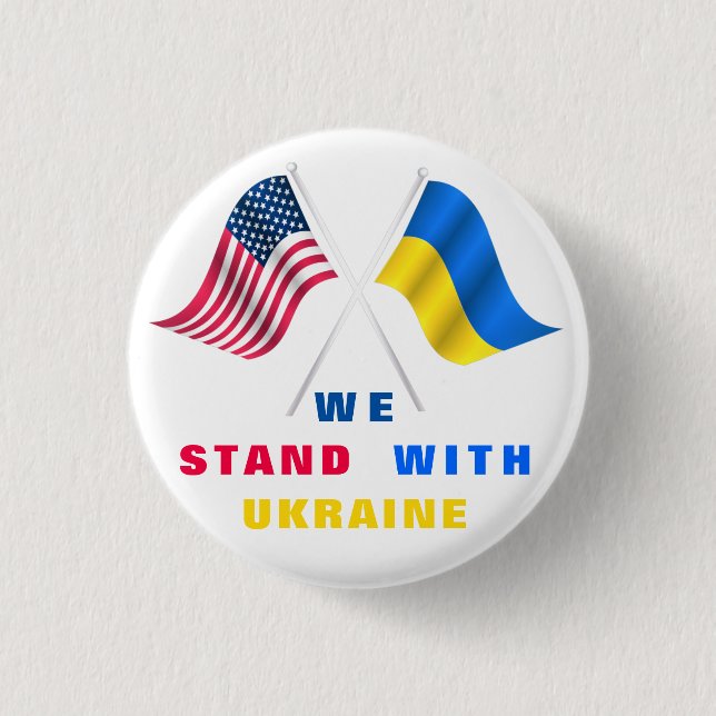 Vi Står Med Ukraina Flagga Amerikansk Flagga Knapp (Framsida)