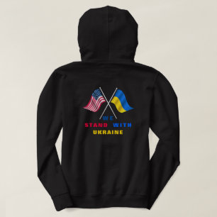 Vi står med Ukraina USA flagga och Ukraina Flagga Hoodie