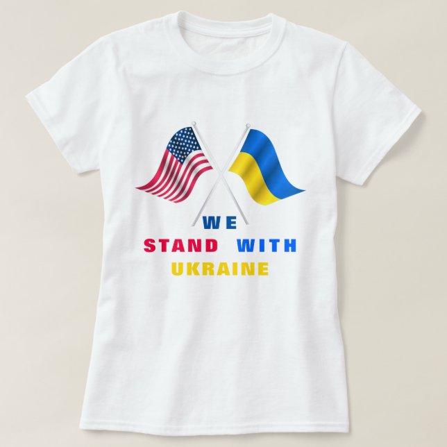 Vi står med Ukraina - USA flagga - Ukrainas Flagga T Shirt (Design framsida)