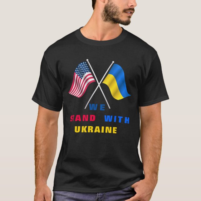 Vi står med Ukraina - USA flagga - Ukrainas Flagga T Shirt (Framsida)