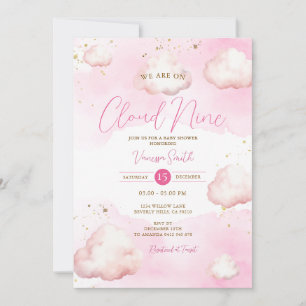 Vi står på molnet nio Rosa Baby Shower Guld Glitte Inbjudningar