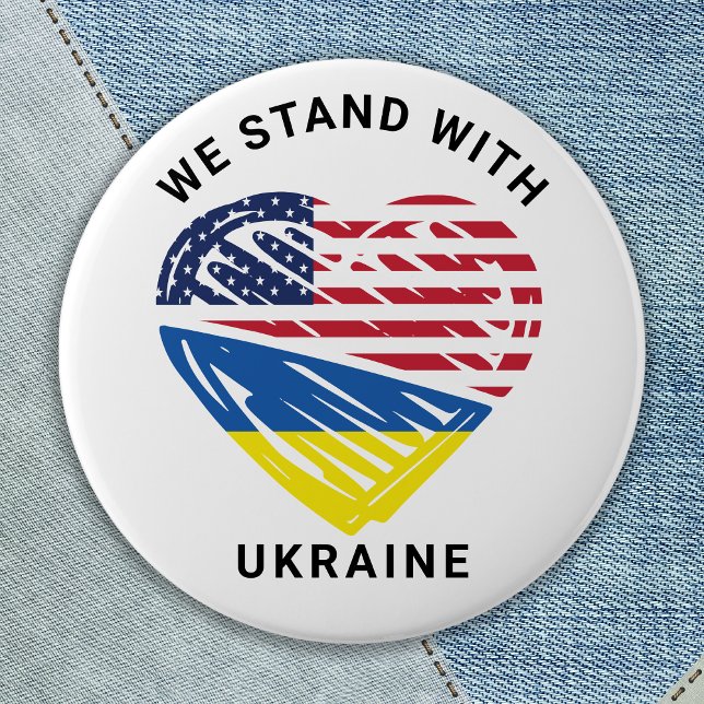 Vi står på Ukrainas amerikanska Flagga Heart  Knapp (Skapare uppladdad)