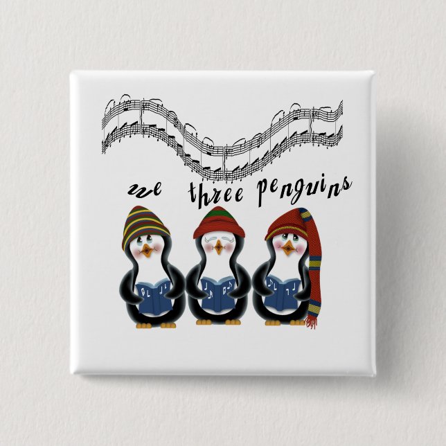 Vi tre Penguins Helgdag Tshirts och Gifts Knapp (Framsida)