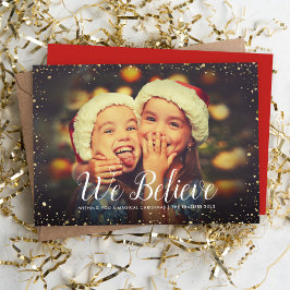 Vi tror | Glitz Faux Glitter Photo Overlay Julkort