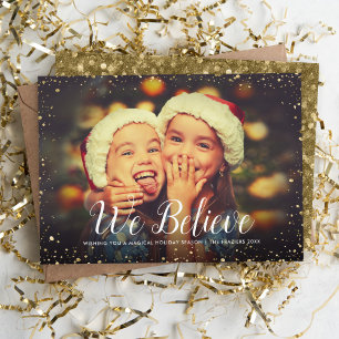 Vi tror Glitz Faux Glitter Photo Overlay Julkort