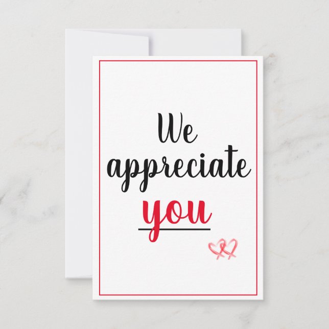 Vi uppskattar att du uppskattar gästhjärtan tack kort (Framsida)