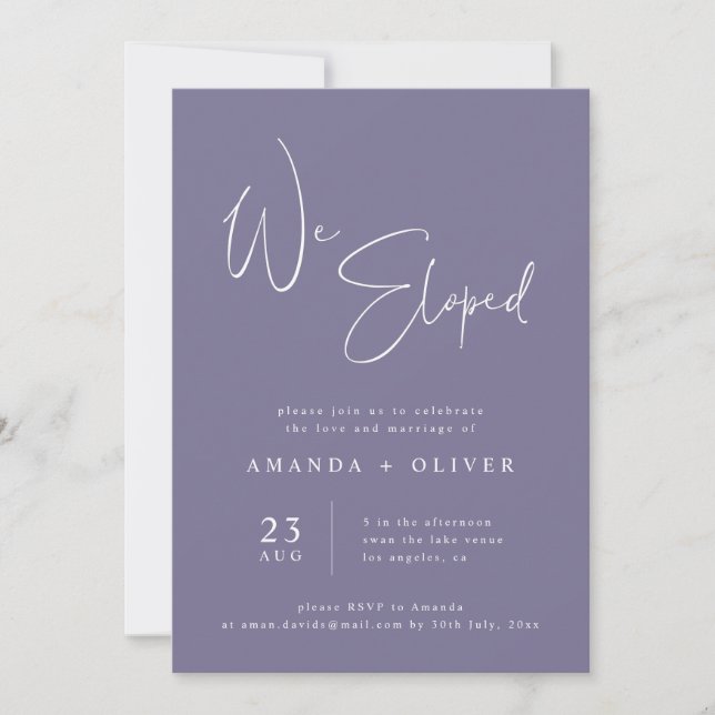 Vi uteslöt Lavender Lila Minimalist Elopement Meddelande (Framsida)