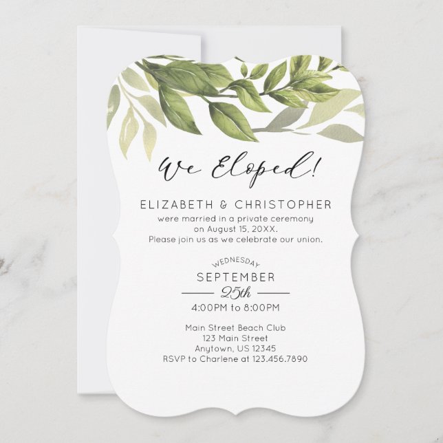 Vi uteslöt Watercolor Greenery Bröllop Elopement Inbjudningar (Framsida)