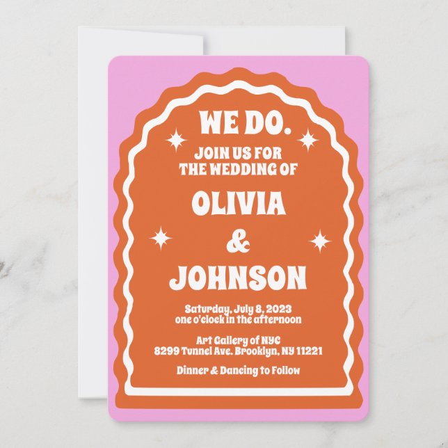 Vi Vågigt Orangen Retro för modern fetstilt Rosa   Inbjudningar (Framsida)