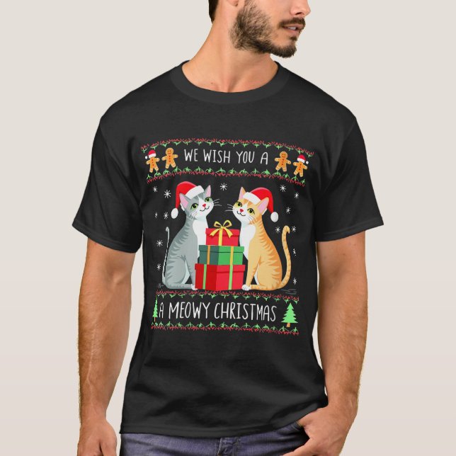 Vi vill ha en Meowy Catmas Santa Hat Ugly T Shirt (Framsida)