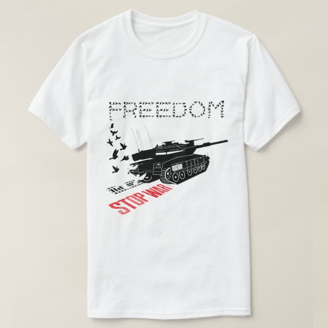 Vi vill ha fred och frihet i världen, stoppa Krig T Shirt (Design framsida)