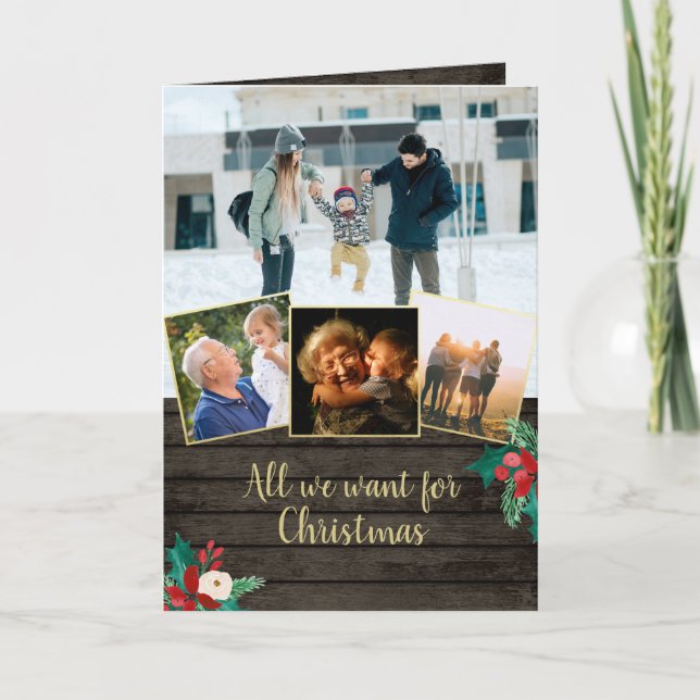 Vi vill ha julbarn Wood med Photo Helgkort (Framsida)