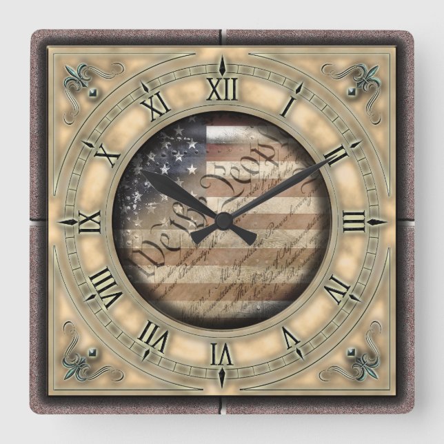 Vi Vintagen People Flagga Clock Fyrkantig Klocka (Framsida)