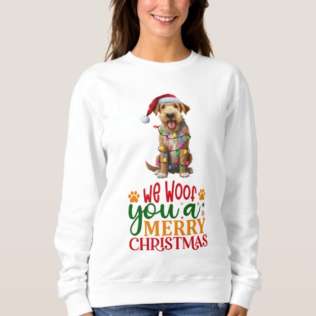 Vi Woof You A God jul Airedale Terrier T Shirt (Framsida)