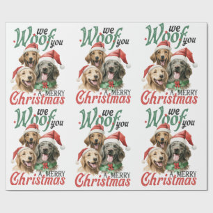 Vi Woof You a God jul-Hundar med julhattar Presentpapper