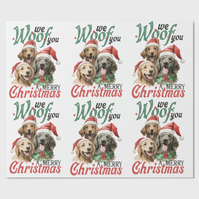 Vi Woof You a God jul-Hundar med julhattar Presentpapper (Platt)