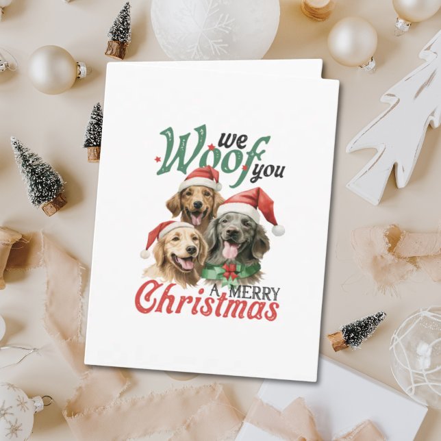 Vi Woof You a God jul Illustrated Hund Kort (We Woof You a Merry Christmas Illustrated Dog Card
)