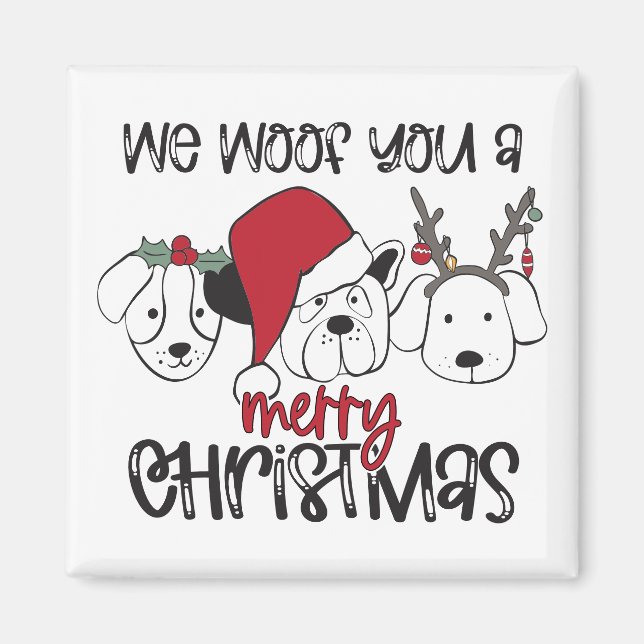 Vi Woof You a God jul Square Magnet (Framsidan)