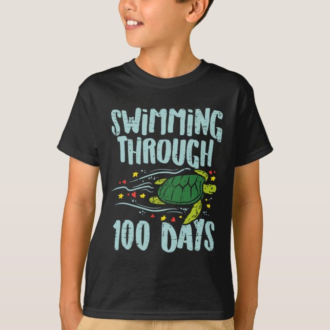 Via 100 dagar Turtle 100-dagarsgåva för skolbarn T Shirt (Framsida)