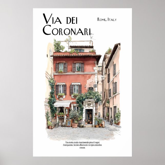 Via dei Coronari Affisch  Rom Italien Gatukonst (Framsidan)