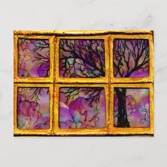 Via mitt fönster - Träd i Rosans bakgrund Vykort (Framsida)