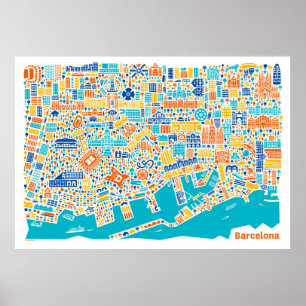 Vianina Barcelona City Karta Poster