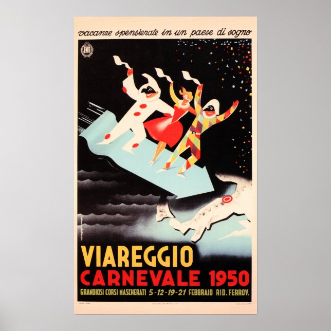 VIAREGGIO CARNEVALE 1950 Festival Old Italien Trav Poster (Framsidan)