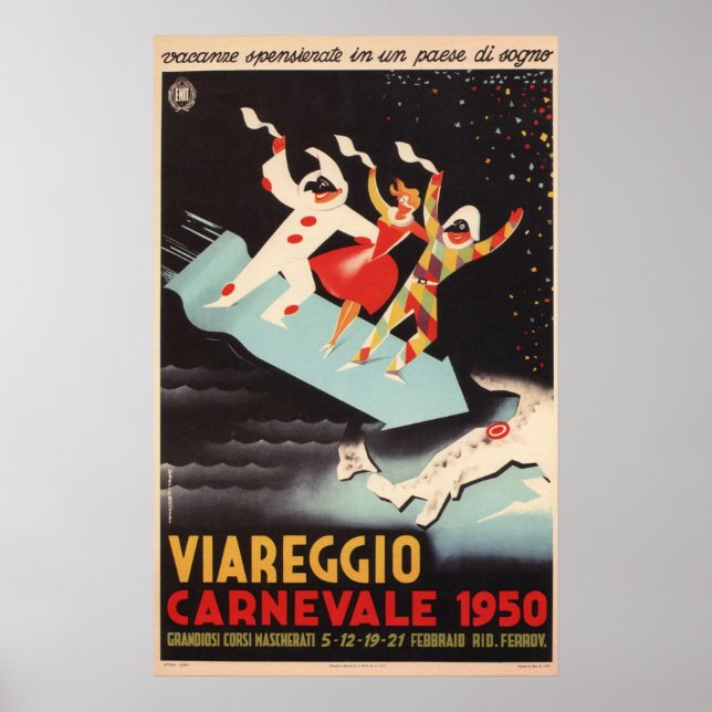 Viareggio Carnevale 1950 Italy Vintage Advertising Poster (Framsidan)