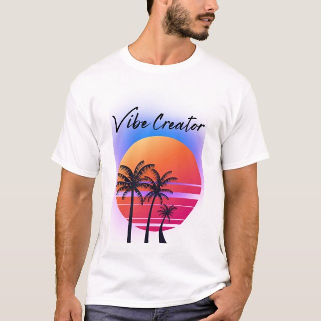 Vibe Creator: Retro Sunset Vibes med Handflatan Tr T Shirt (Framsida)