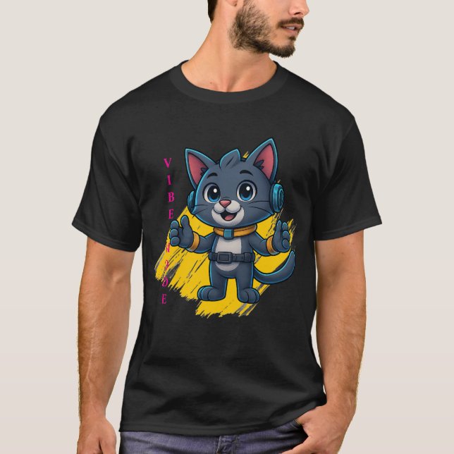 Vibe Mode Cat - Retro Design T Shirt (Framsida)