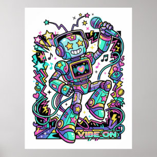 VIBE ON Neon Robot DJ – Färgglad musikmaskot Stre Poster