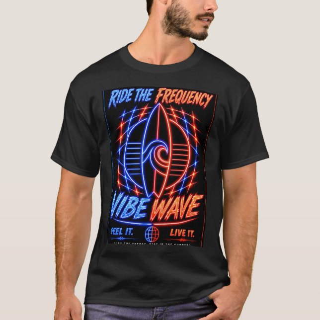 Vibe Wave Neon Surf Poster – Retro Synthwave Estet T Shirt (Framsida)