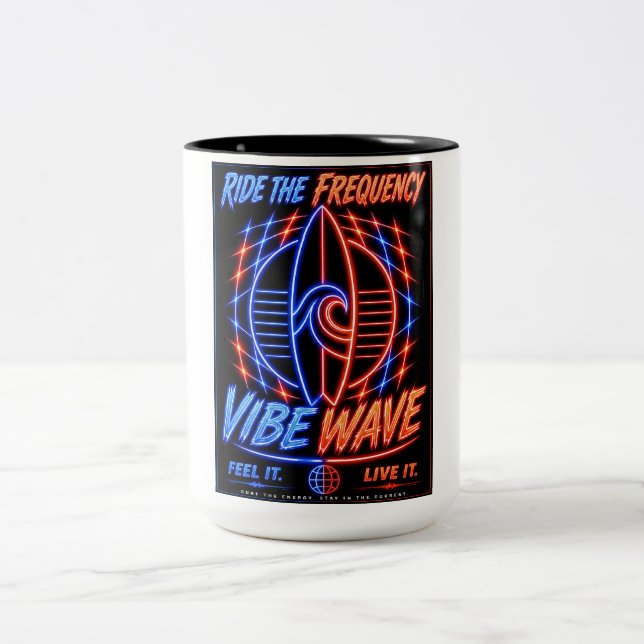 Vibe Wave Neon Surf Poster – Retro Synthwave Estet Två-Tonad Mugg (Center)