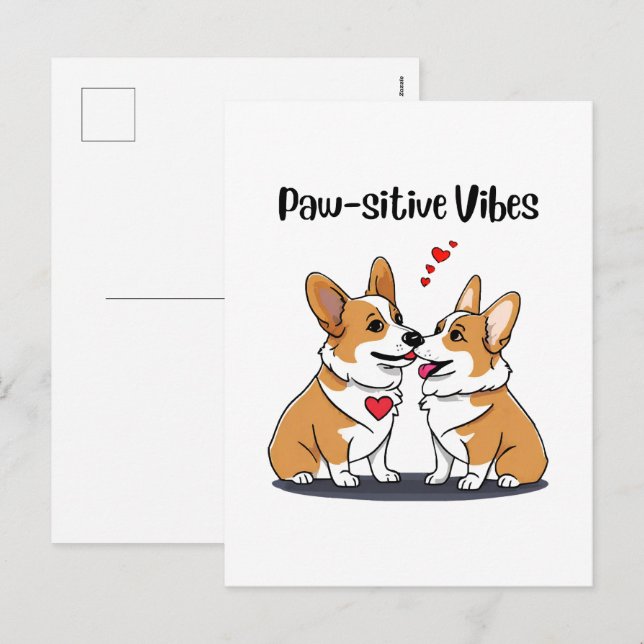 Vibes Corgis i Kärlek Helg Vykort (Fram/baksida)
