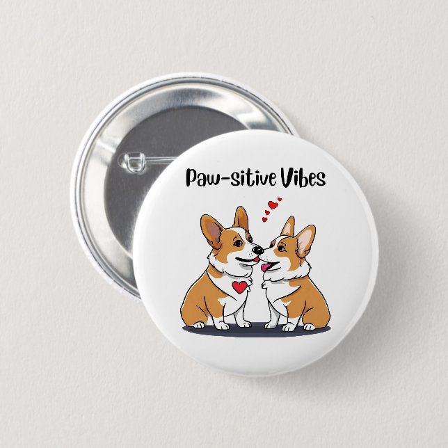 Vibes Corgis i kärlek Knapp (Framsida & baksida)