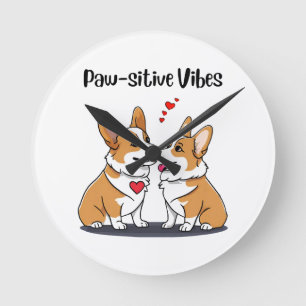 Vibes Corgis i kärlek Rund Klocka