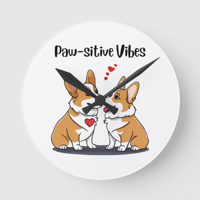 Vibes Corgis i kärlek Rund Klocka (Framsida)