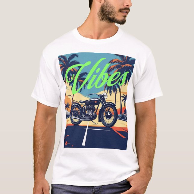 "Vibes" Retro Motorcle Coastal Road T Shirt (Framsida)
