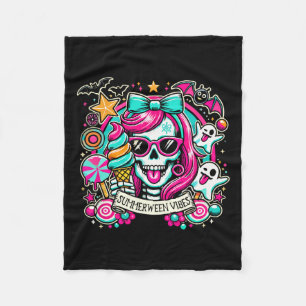 Vibes Skeleton Spooky Vacation Halloween Sommar 1 Fleecefilt