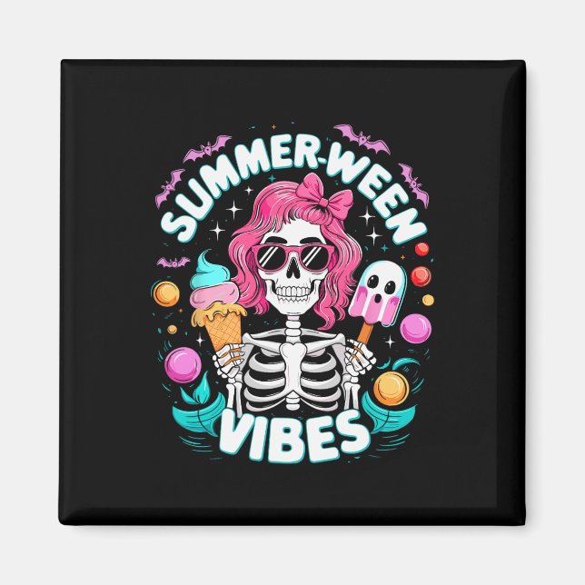 Vibes Skeleton Spooky Vacation Halloween Summer Magnet (Framsidan)