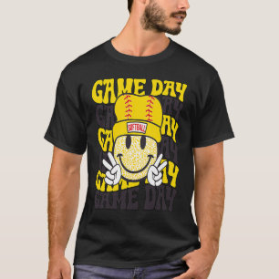 Vibes Softball-dagen i Retro Smile Ansikte T Shirt